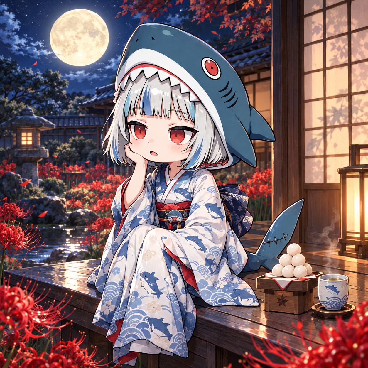 お月見するサメ美ちゃん | の人気AIイラスト・グラビア
