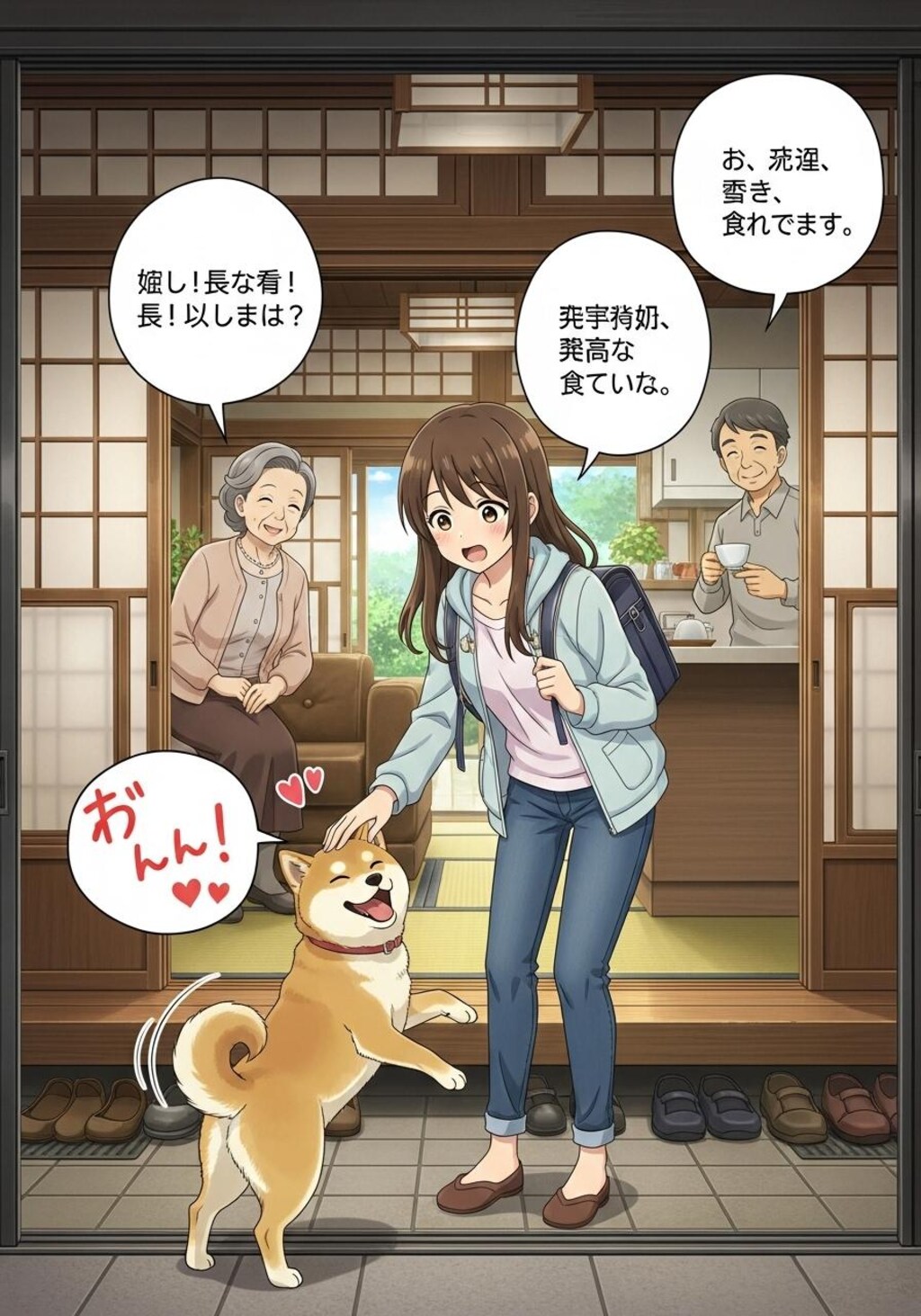 わんこがお出迎え　で喋らせてみた