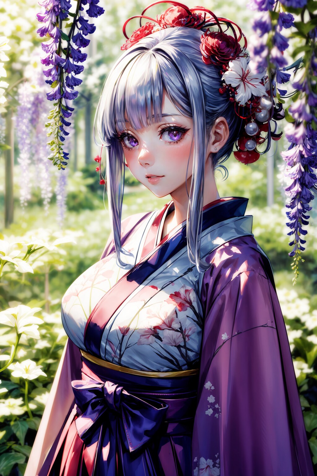 藤の花と和服少女