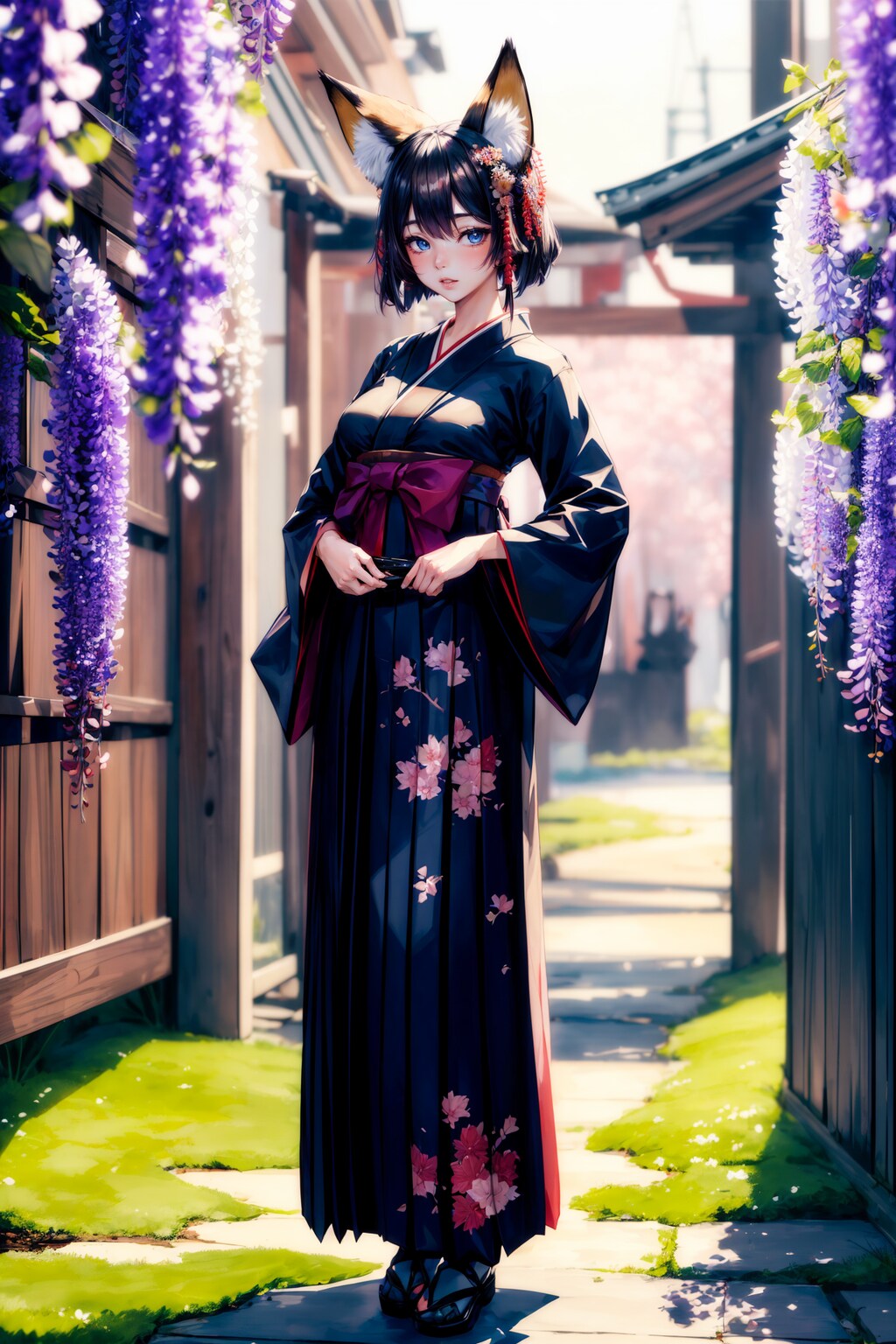 藤の花と和服少女