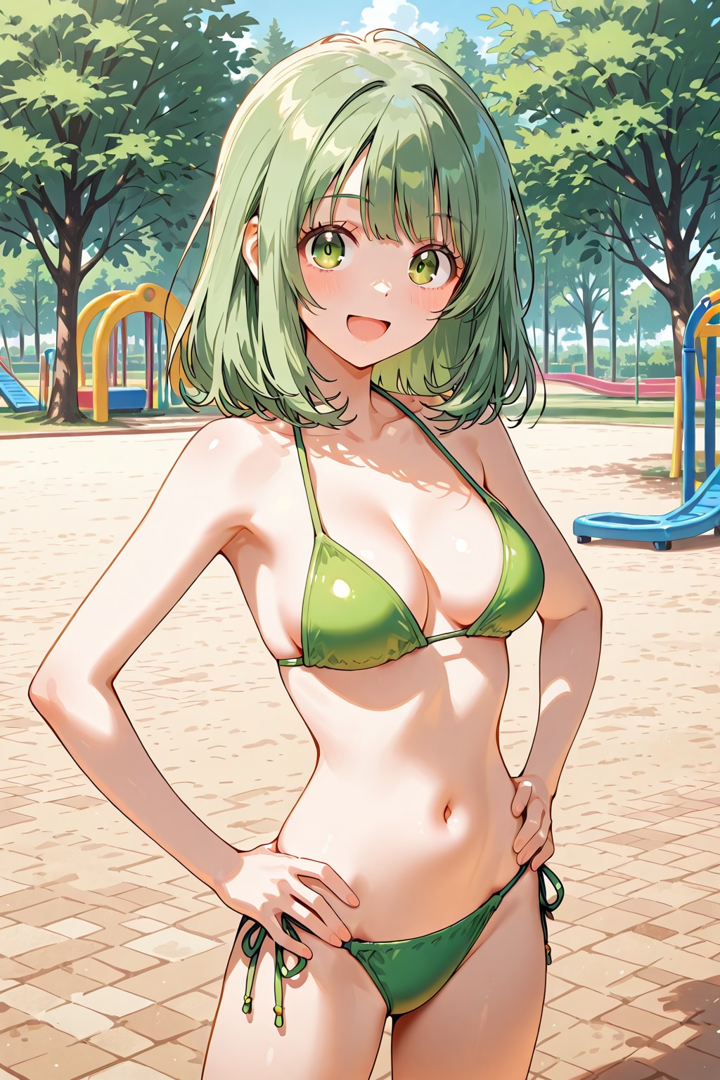 公園で緑ビキニ撮影会