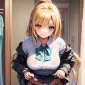 金髪巨乳美少女のスカートたくしあげ 2枚目
