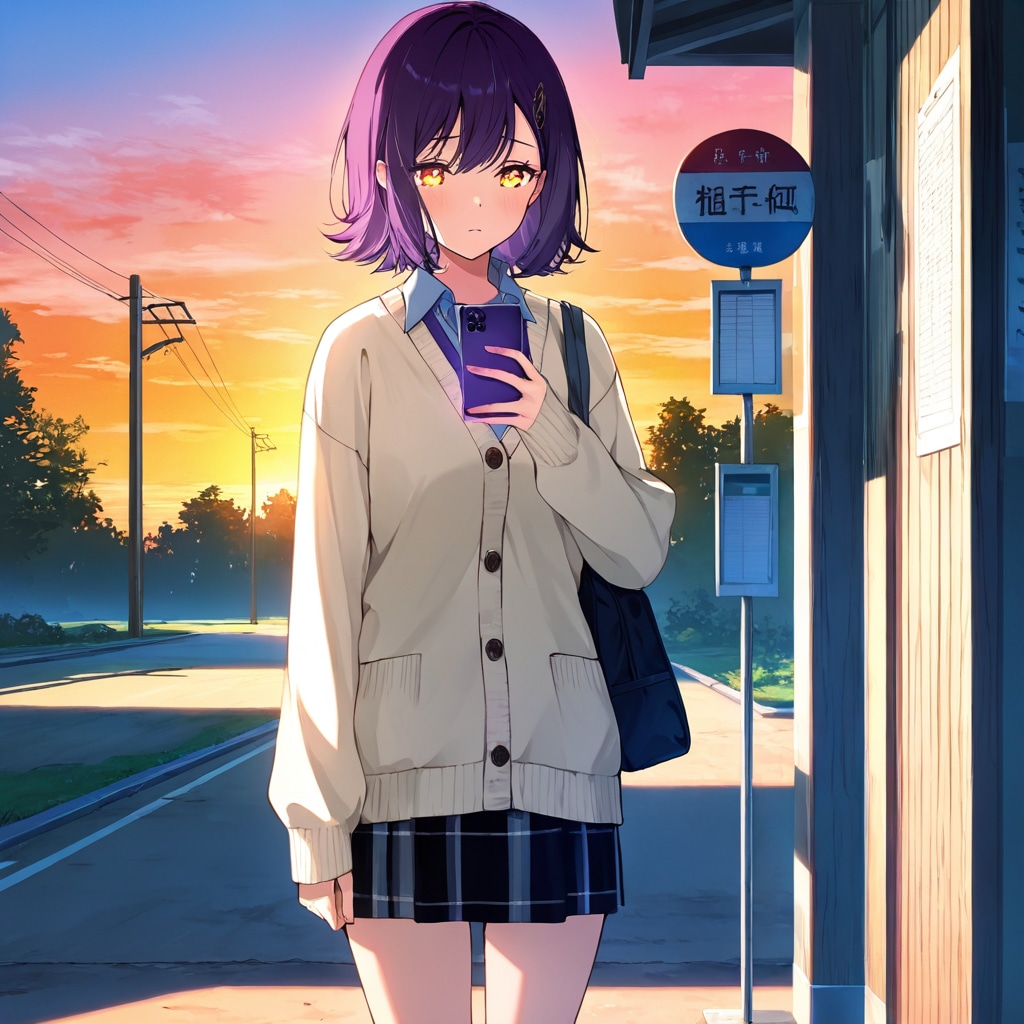 帰れない夕暮れのバス停 | の人気AIイラスト・グラビア