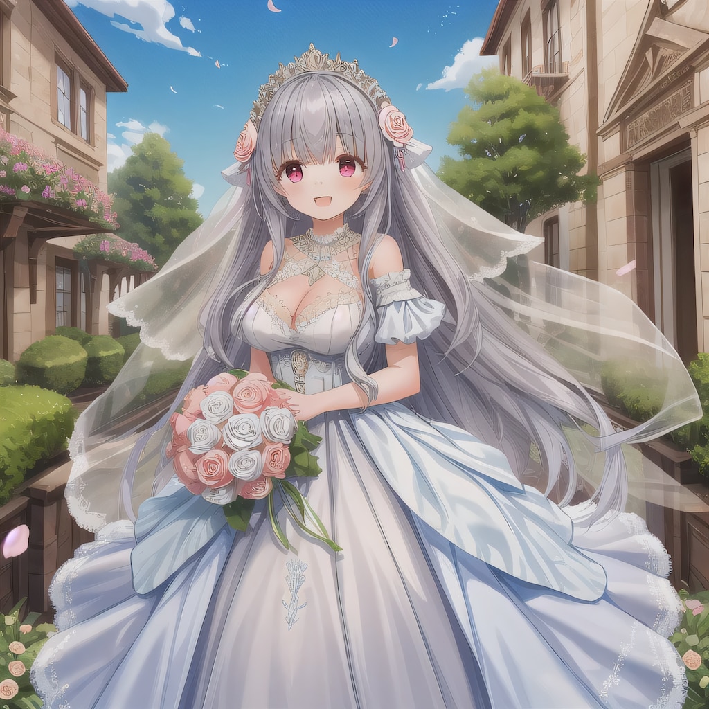 灰髪ロングでウェディングドレスの少女４