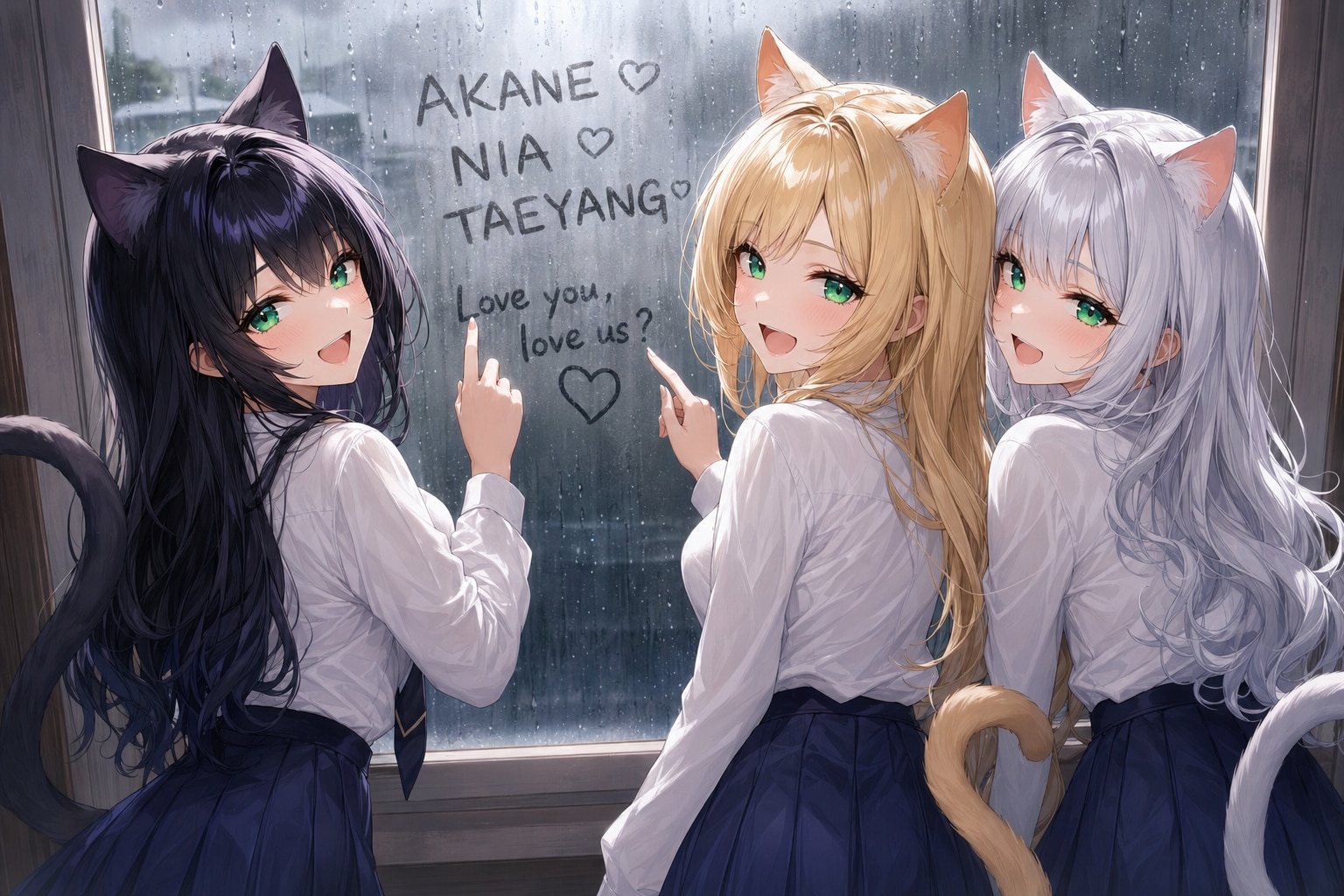 Love Notes on the Window(Three Hearts, One Window) | の人気AIイラスト・グラビア