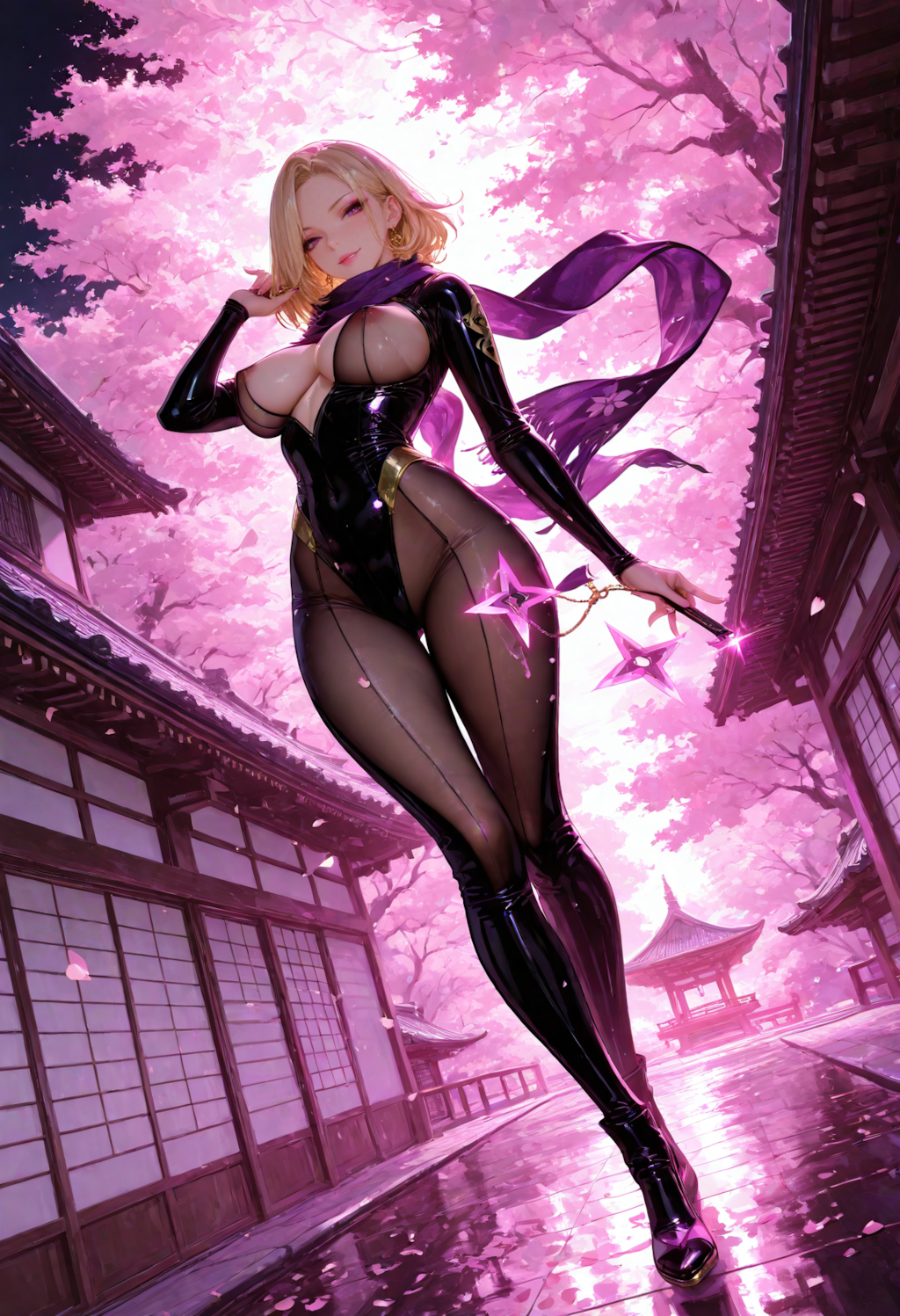 忍びの美女、夜桜💥