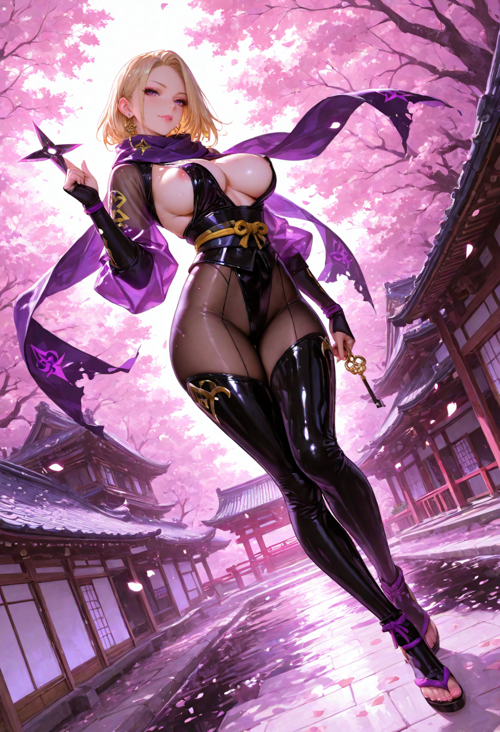 忍びの美女、夜桜💥