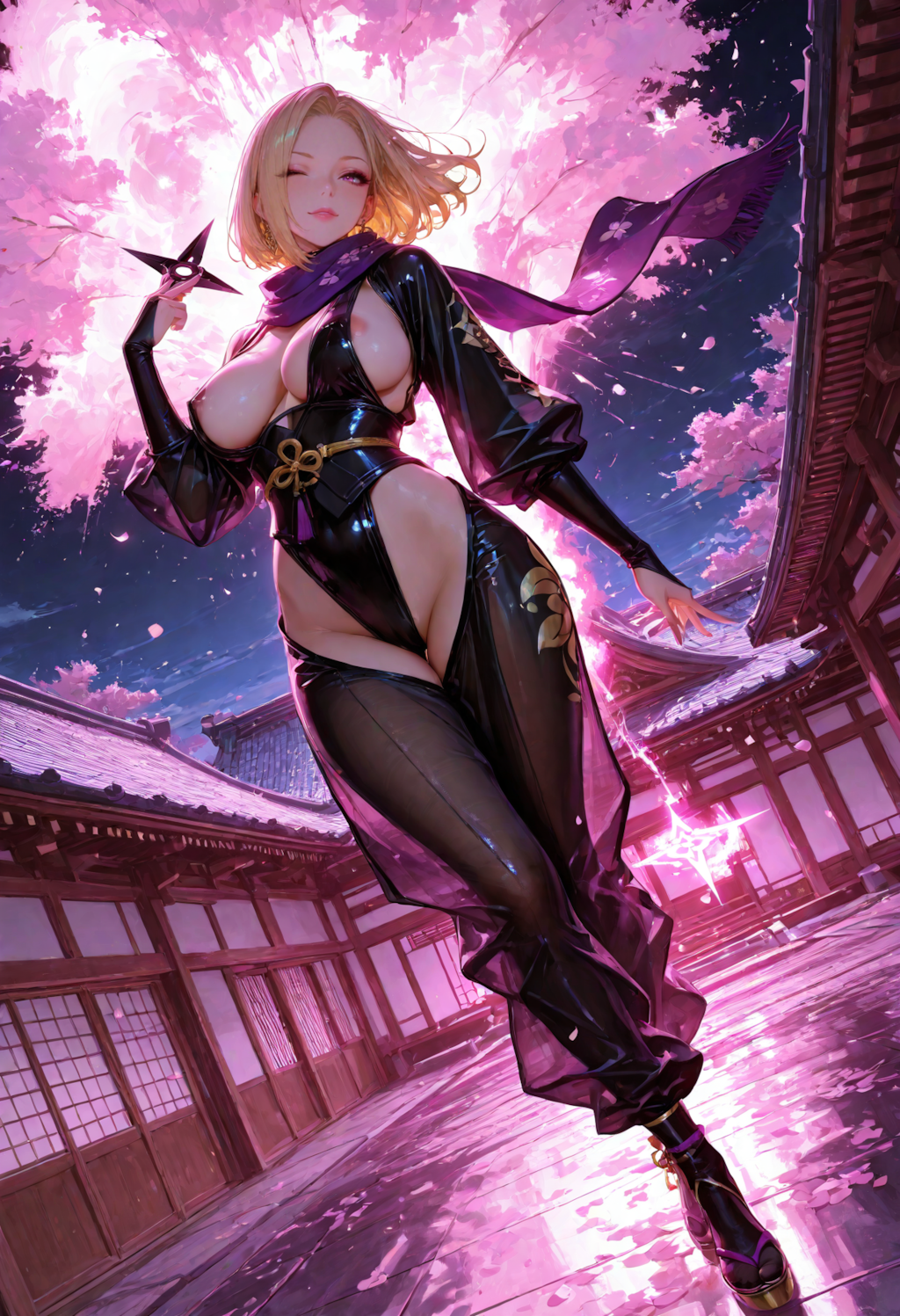 忍びの美女、夜桜💥
