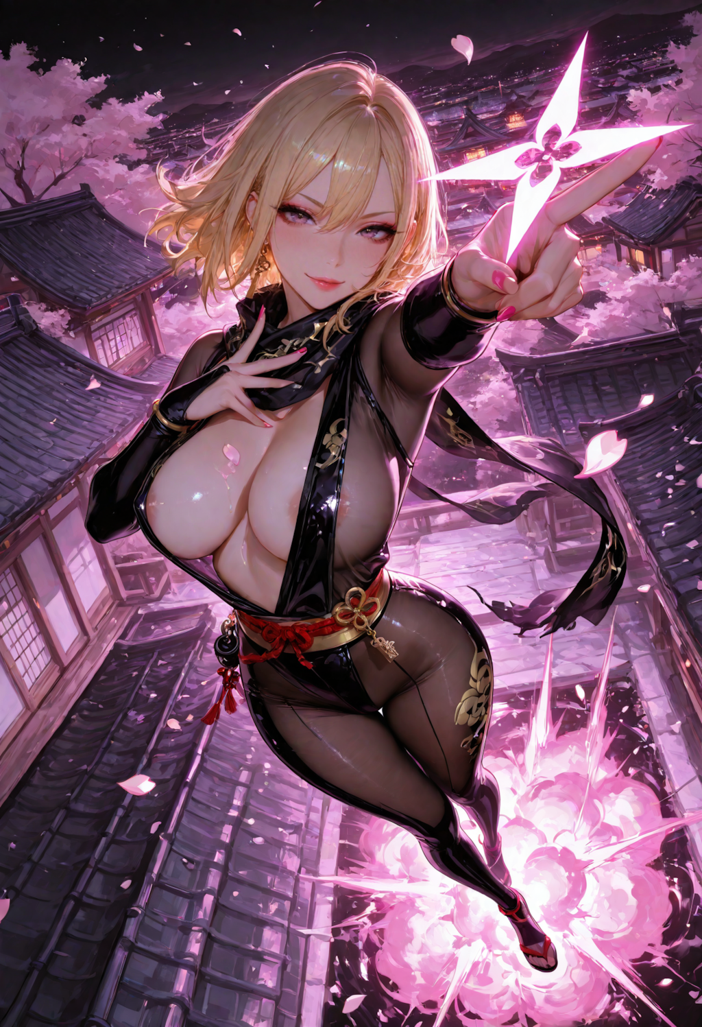 忍びの美女、夜桜💥