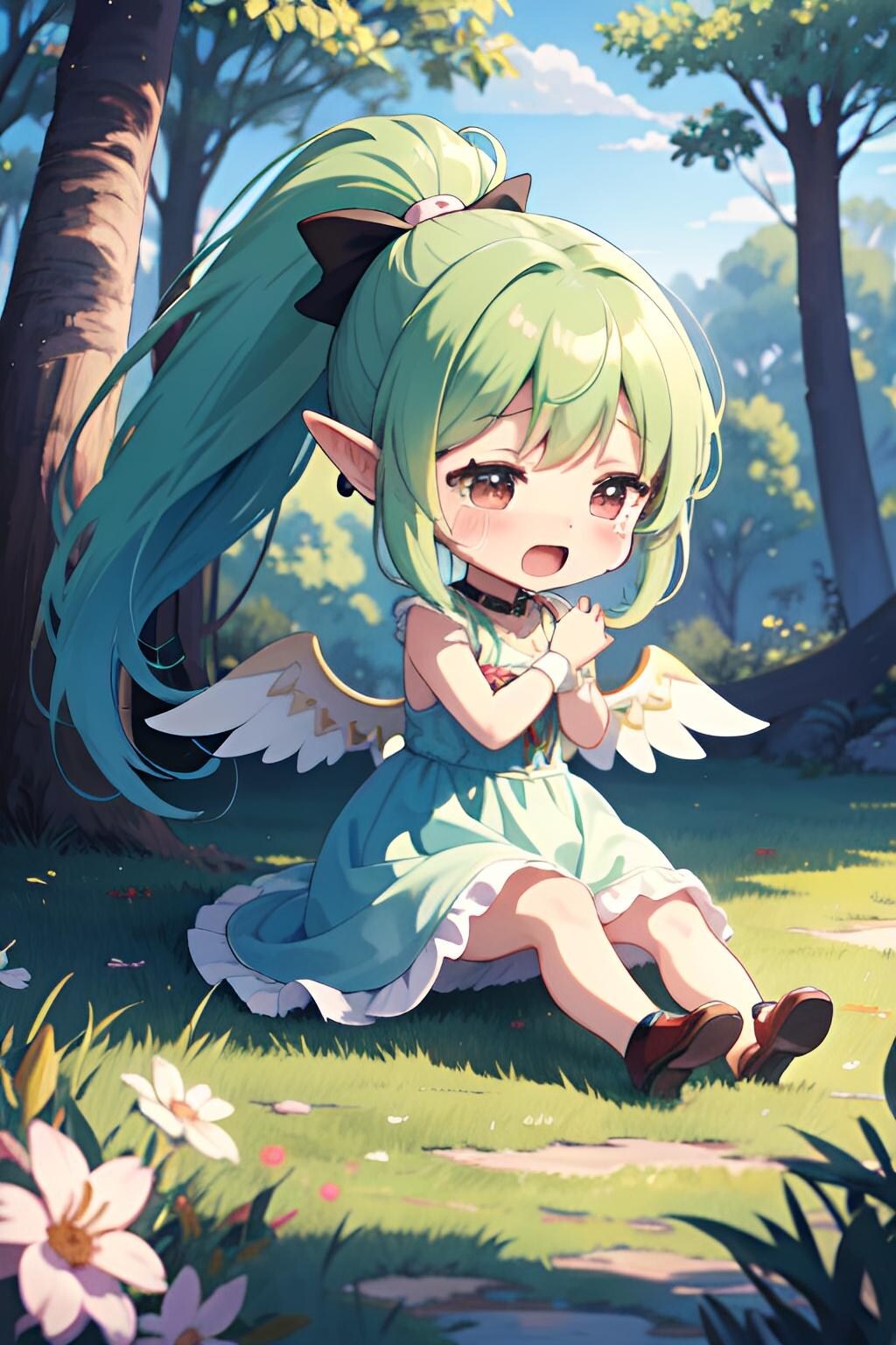 泣いているポニーテールのエルフ