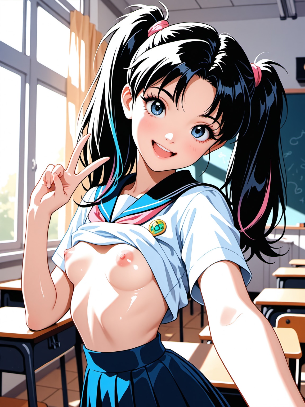 夏服をめくってセルフィー