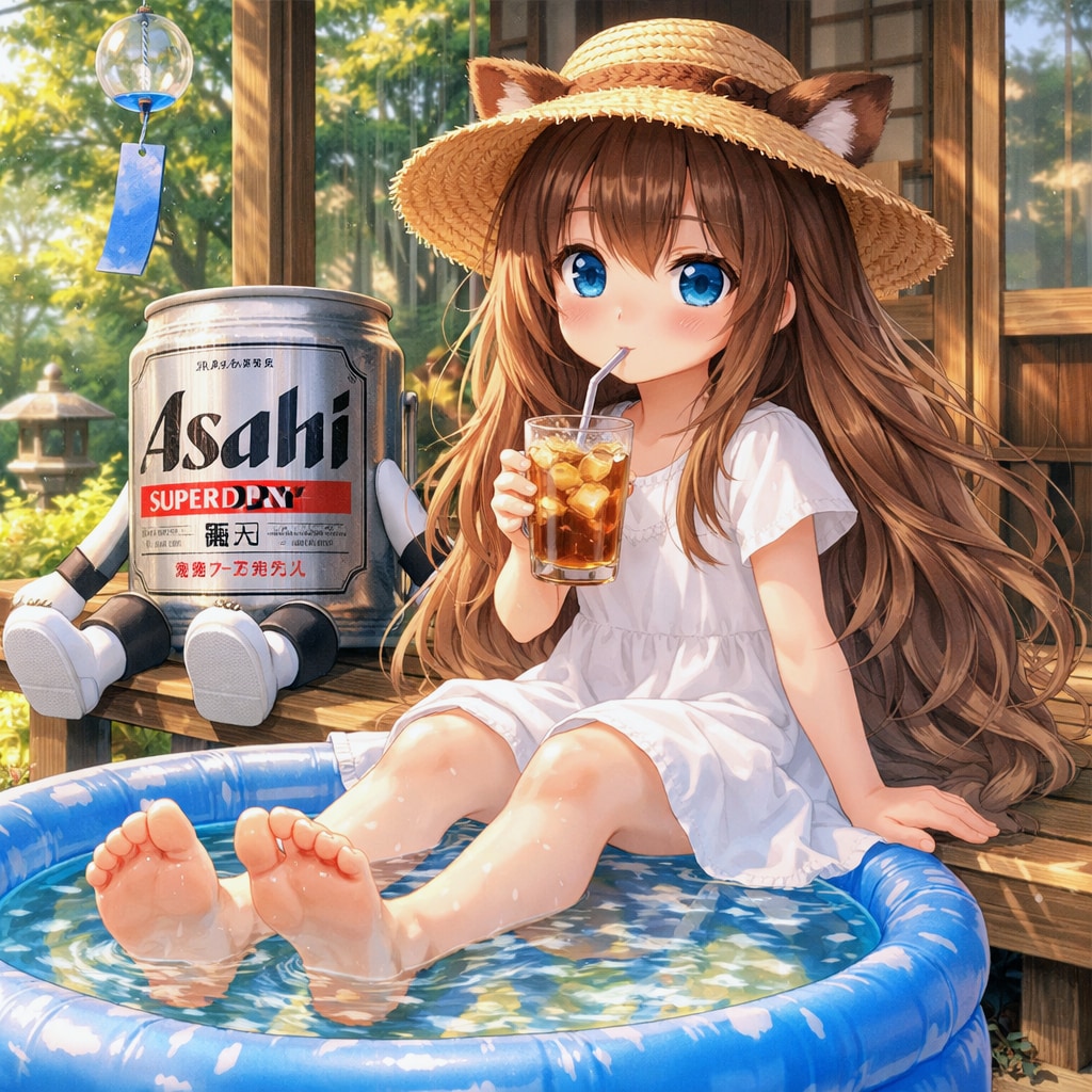 ビニールプールで涼を取る小さな女の子