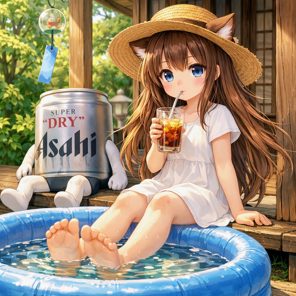 ビニールプールで涼を取る小さな女の子