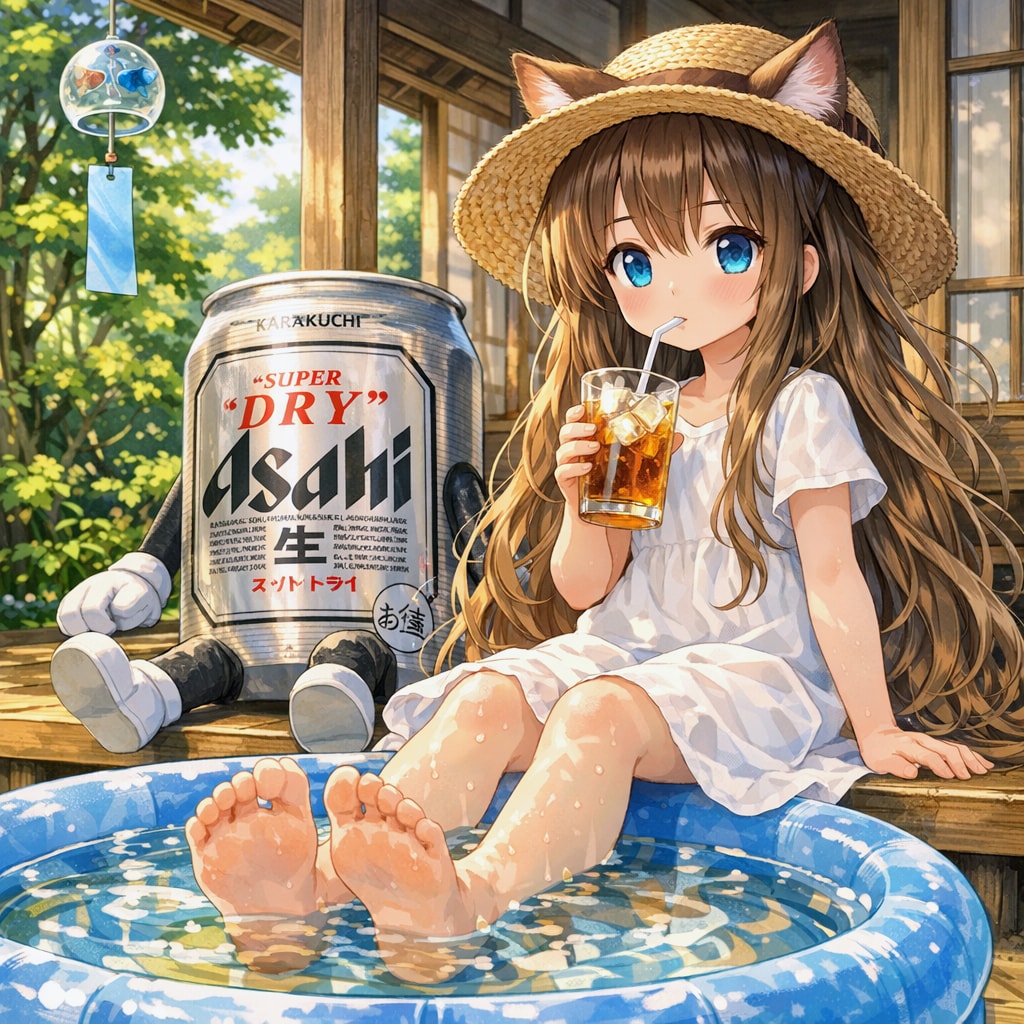 ビニールプールで涼を取る小さな女の子