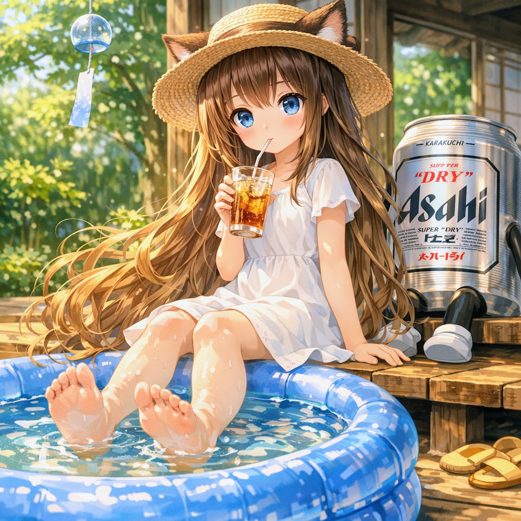 ビニールプールで涼を取る小さな女の子 | の人気AIイラスト・グラビア