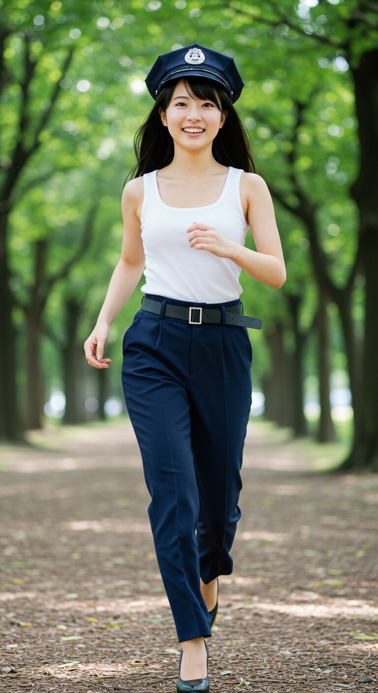リアルかっこかわいい婦警の公園ランニング