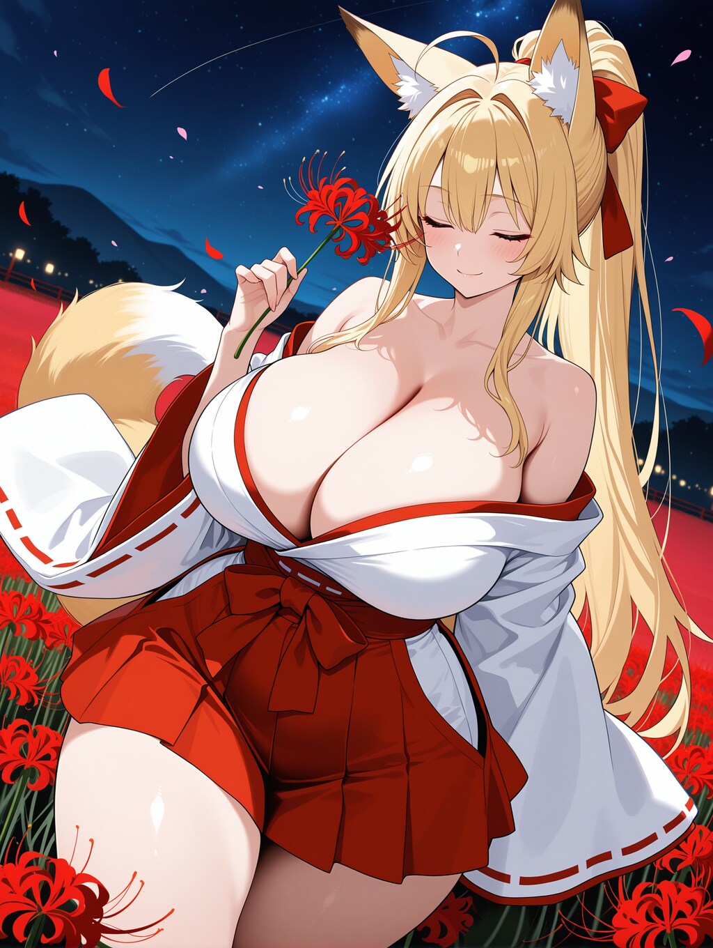 彼岸花と狐