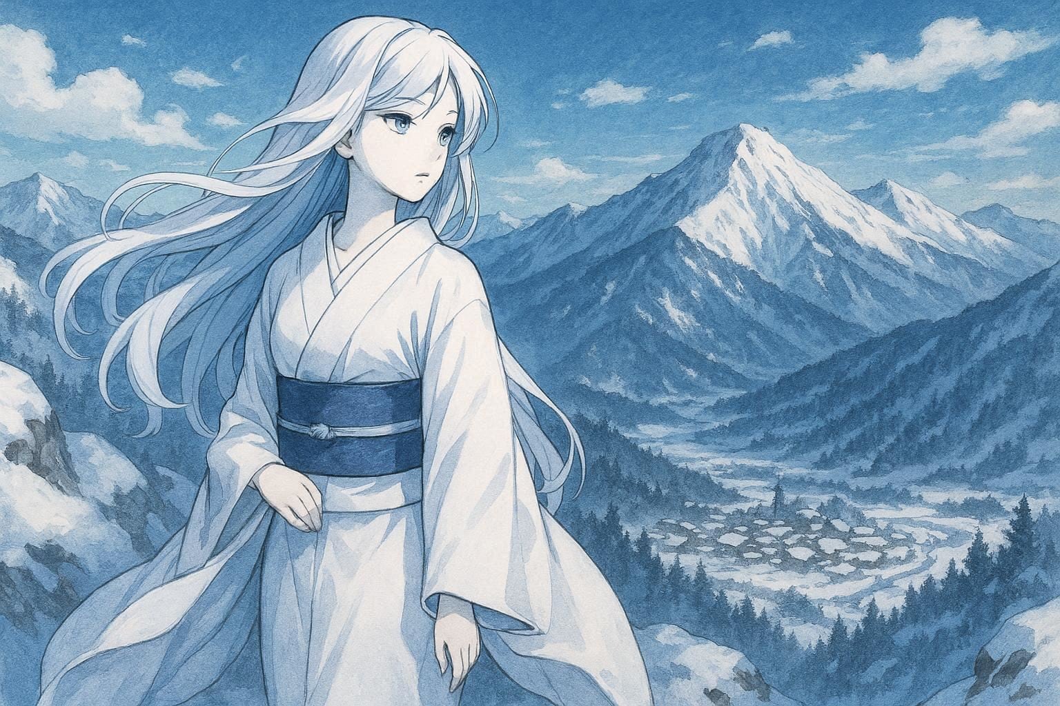 雪女ちゃんと山の上から景色を眺める(GPT-4o版) | の人気AIイラスト・グラビア