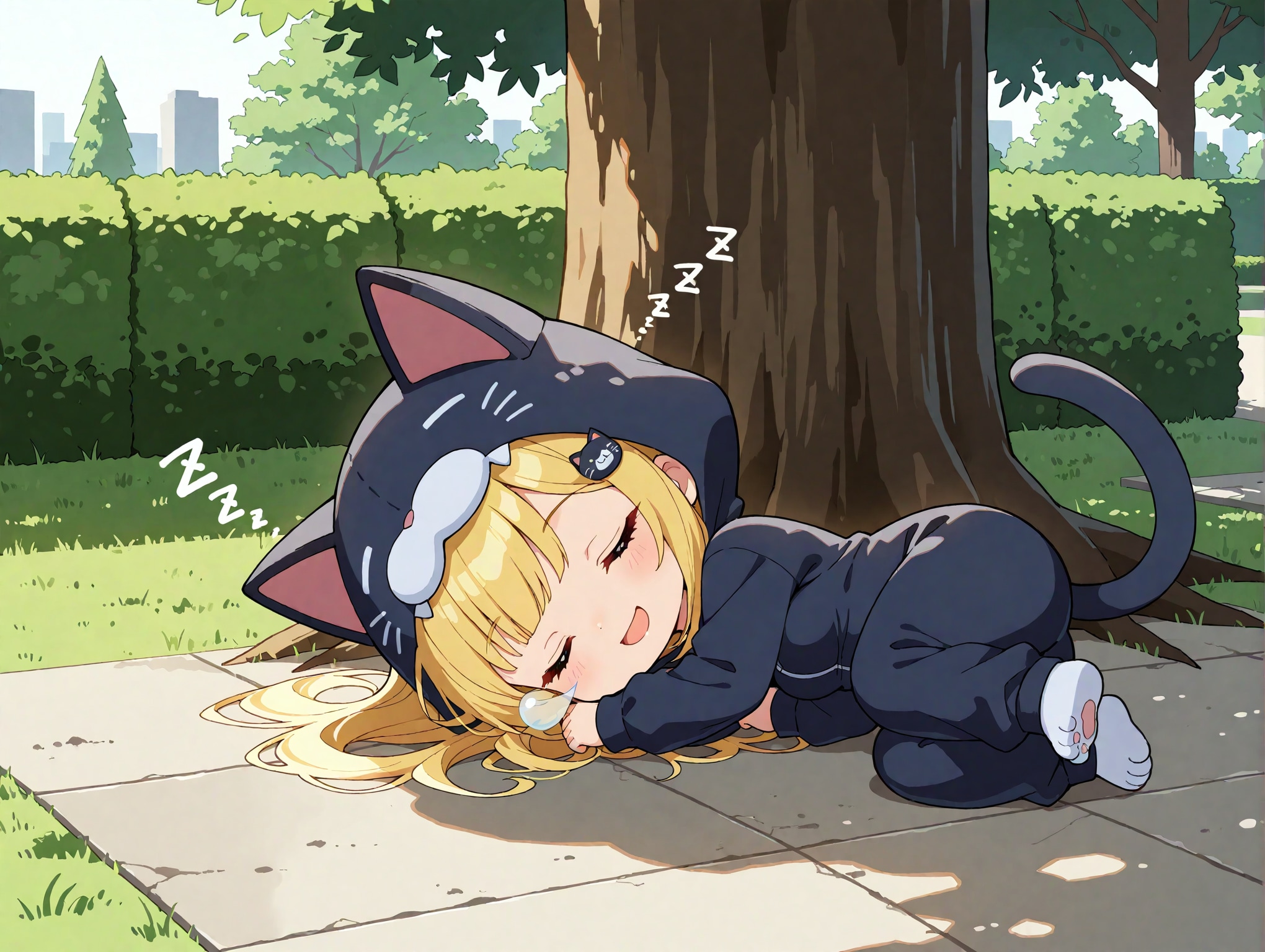 公園で寝ちゃったネコひまりちゃん | の人気AIイラスト・グラビア