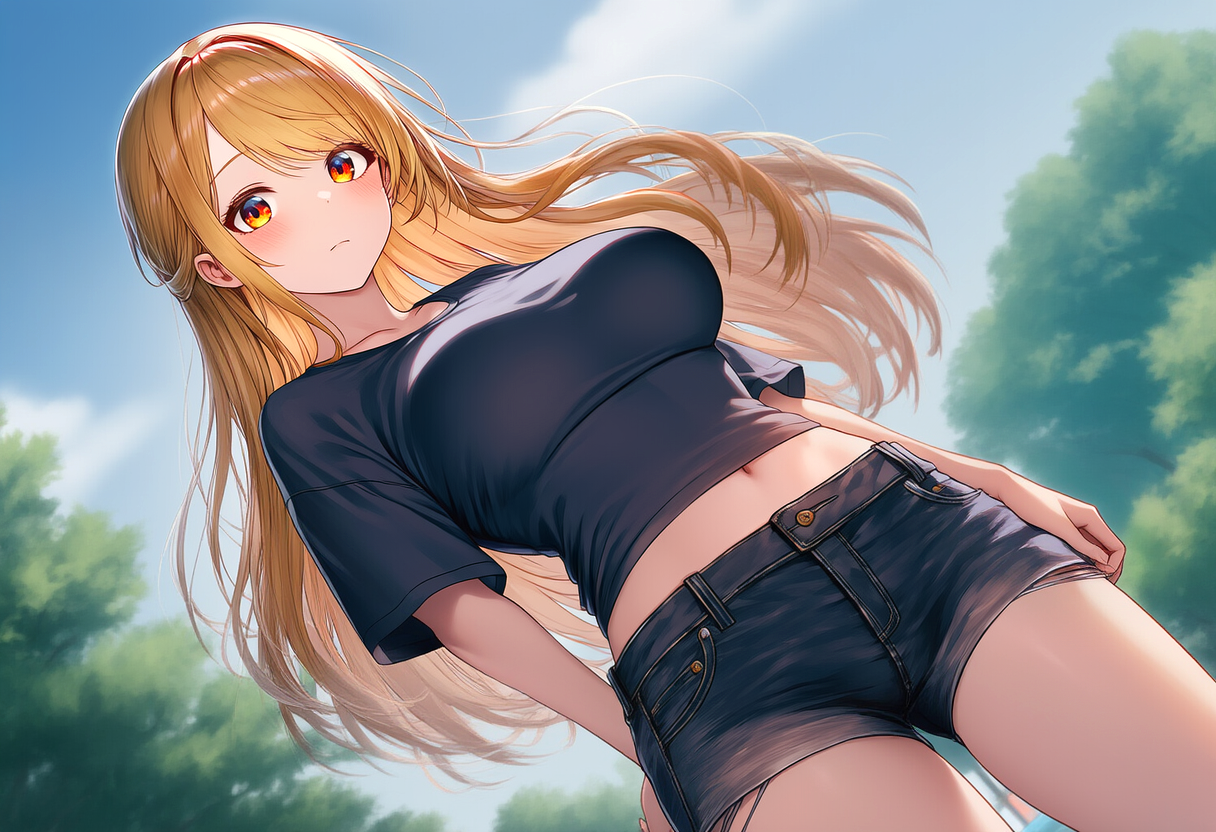 金髪ギャル（巨乳＆ショーパン）