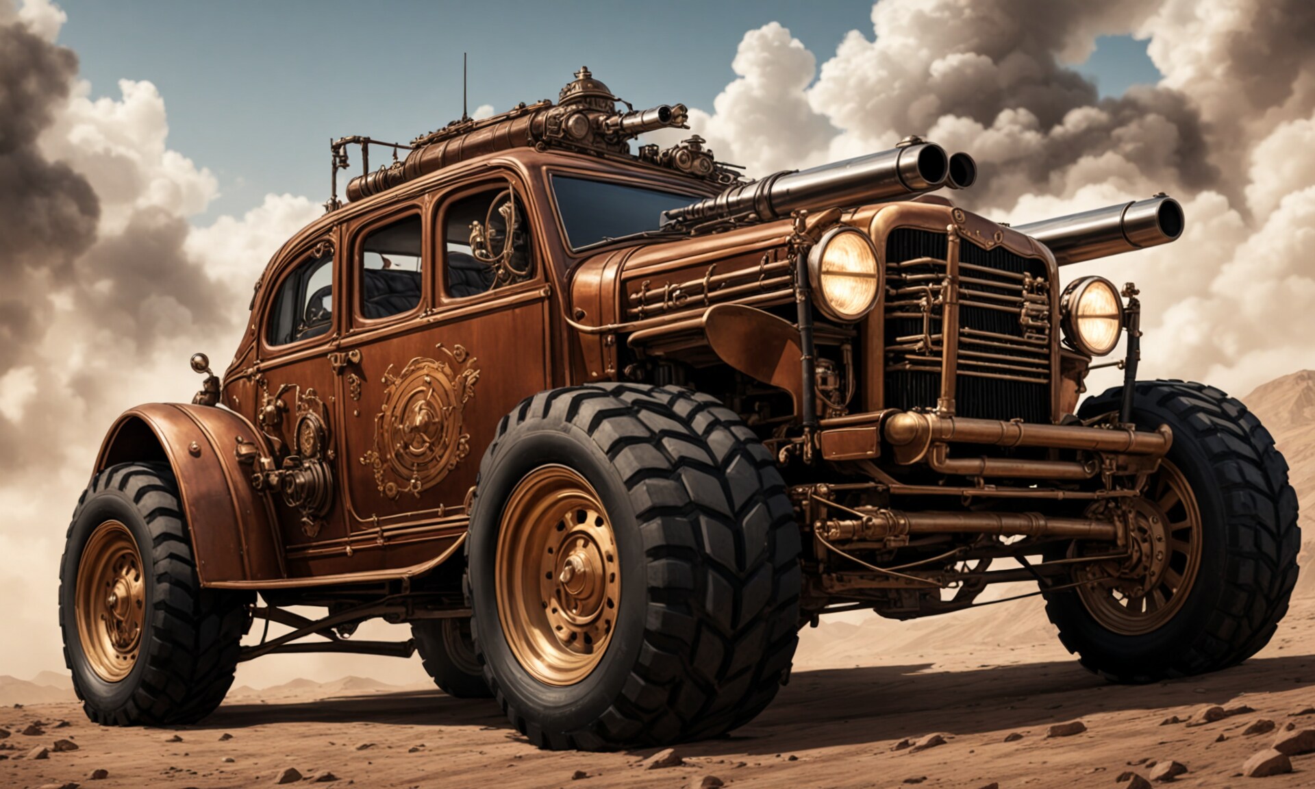 240723 「ドリフトキング, スチームパンククラシックカー, 機関砲」？ | の人気AIイラスト・グラビア