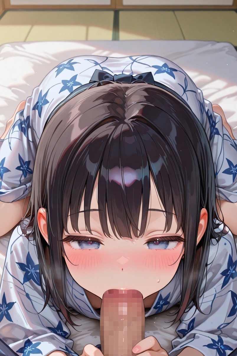旅館でフェラをする女の子