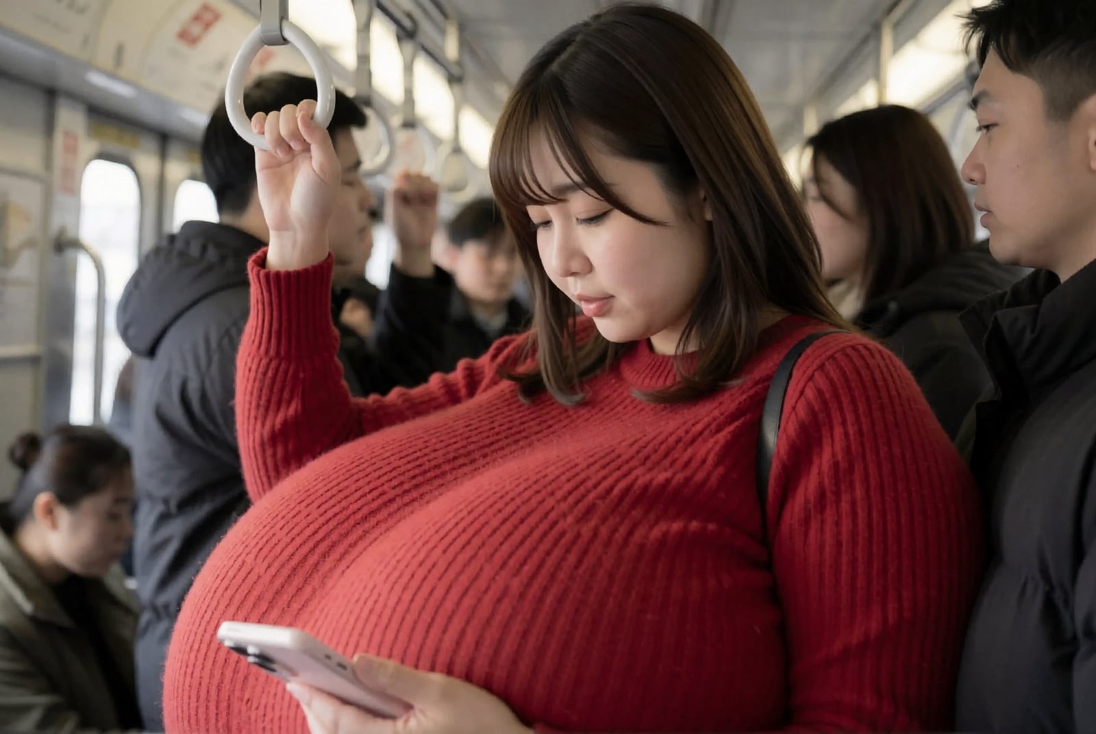 電車にすごい巨乳のお姉さんがいました