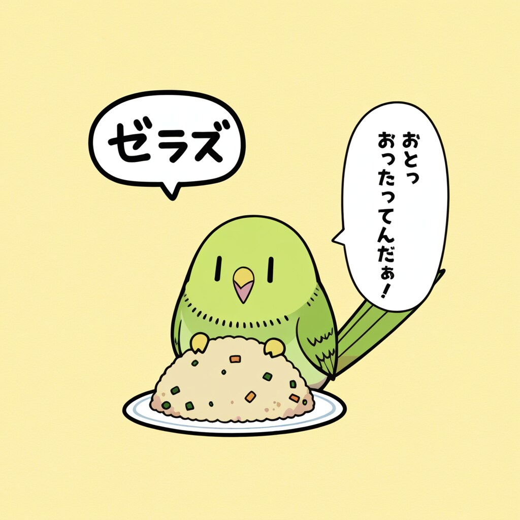 チャーハンを食べるインコ