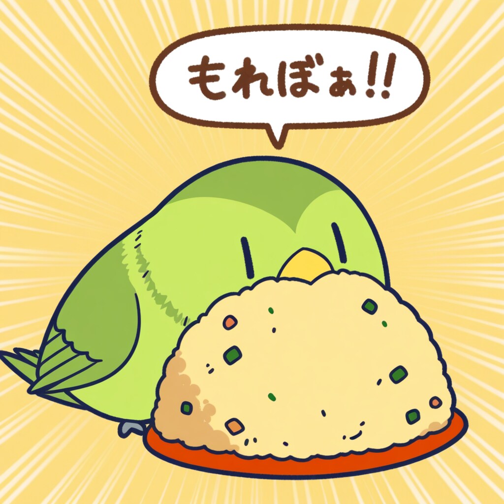チャーハンを食べるインコ