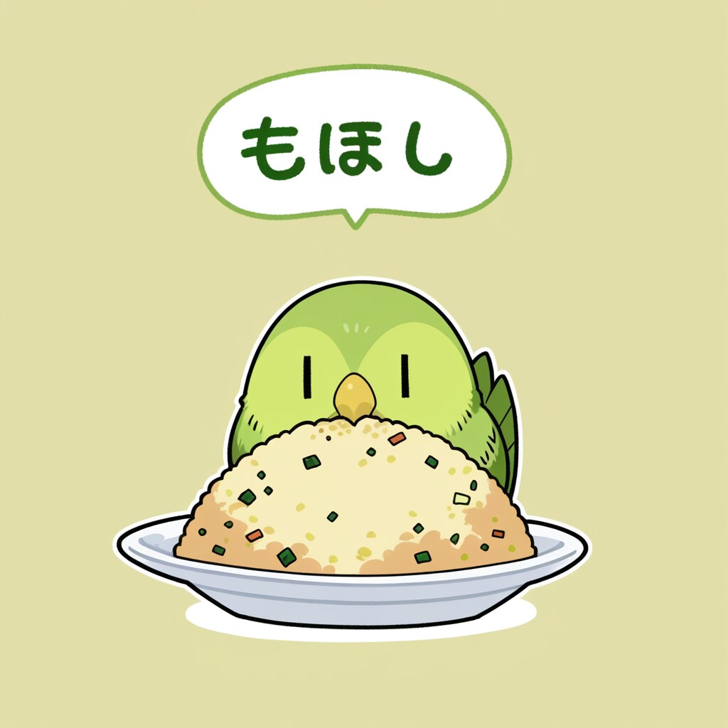 チャーハンを食べるインコ