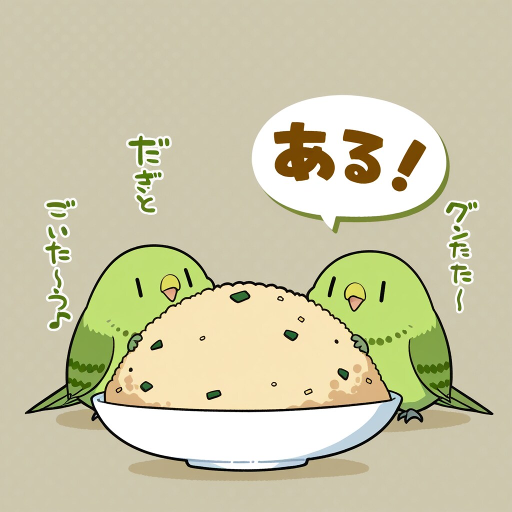 チャーハンを食べるインコ