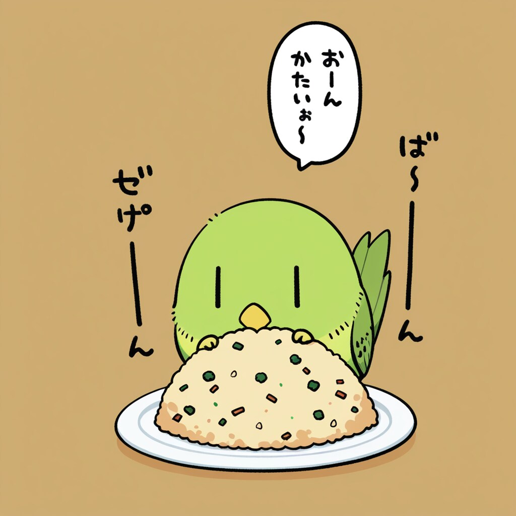チャーハンを食べるインコ