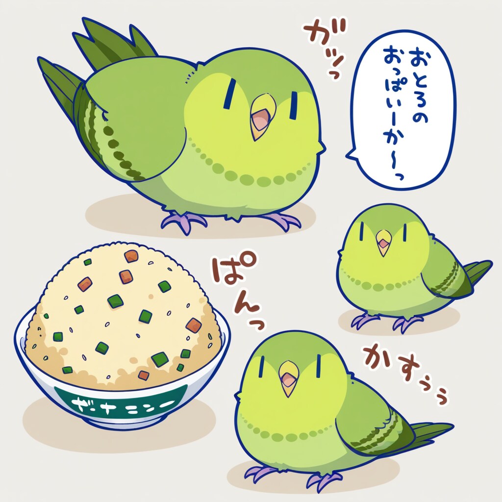チャーハンを食べるインコ