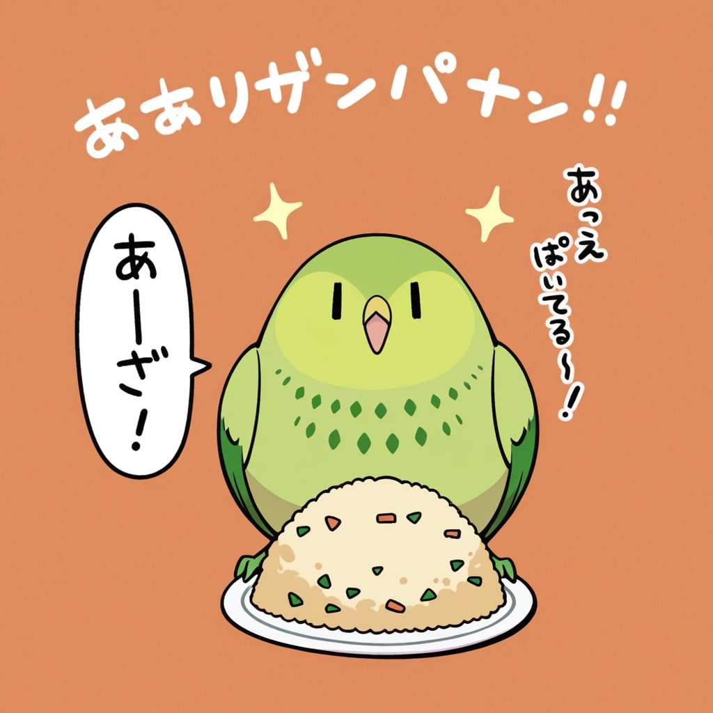 チャーハンを食べるインコ