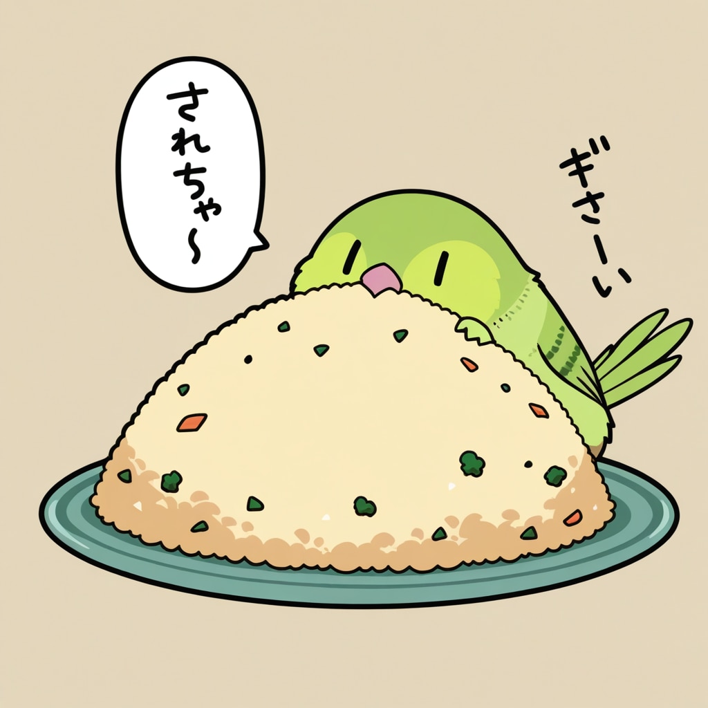 チャーハンを食べるインコ