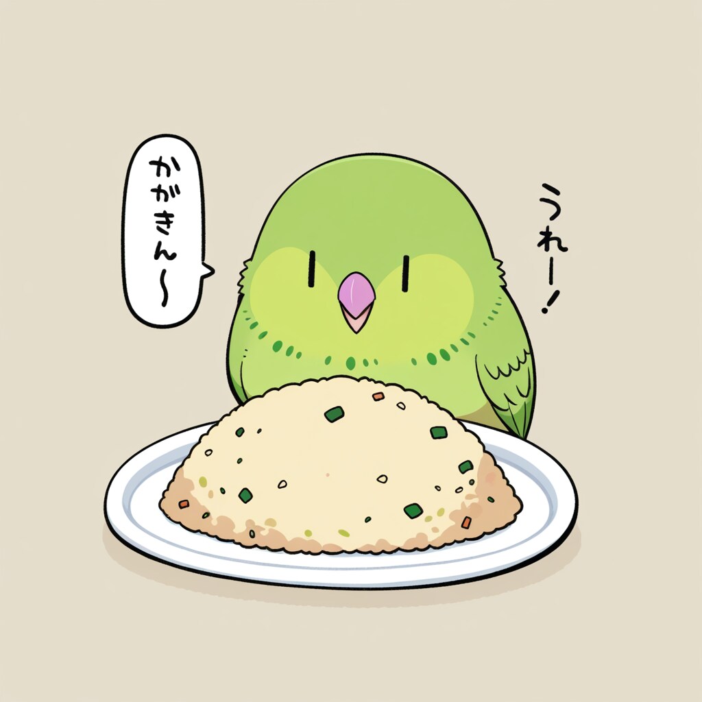 チャーハンを食べるインコ