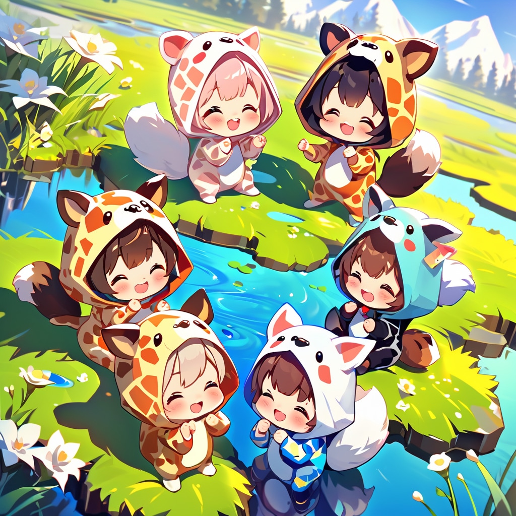 山奥の湿原で遊ぶキリン着ぐるみちび子ちゃん