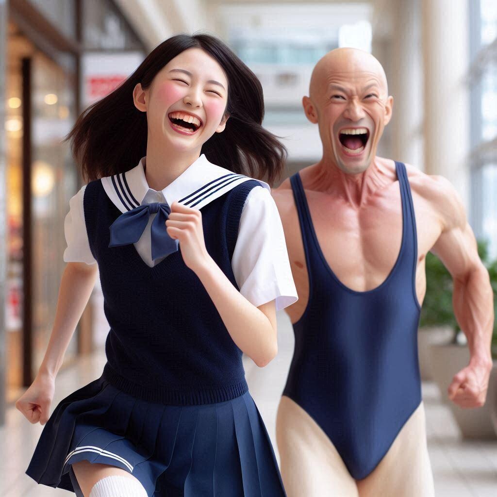 スク水未着用を全力で追いかけるハゲ部長