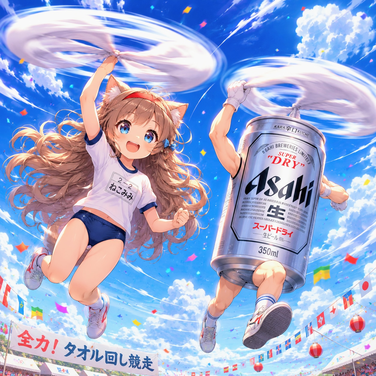 タオル回し競走の小さな女の子