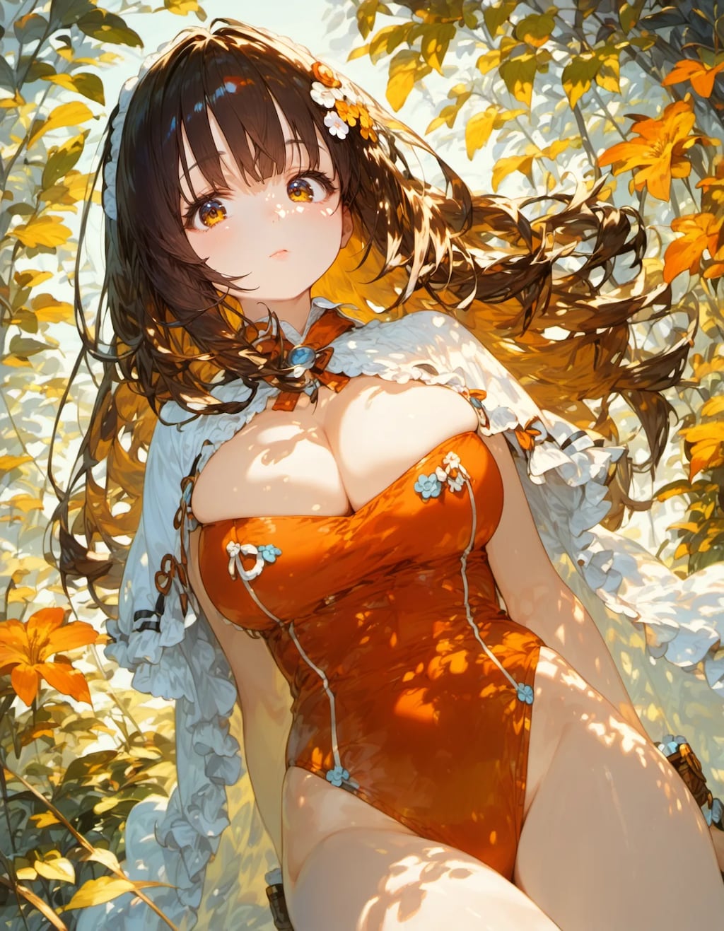 Orange Swimsuit in the Golden Garden