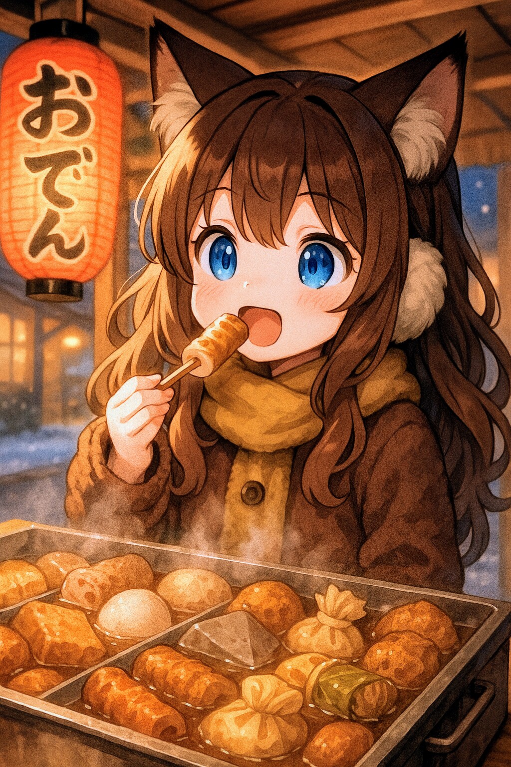 おでんを堪能する小さな女の子