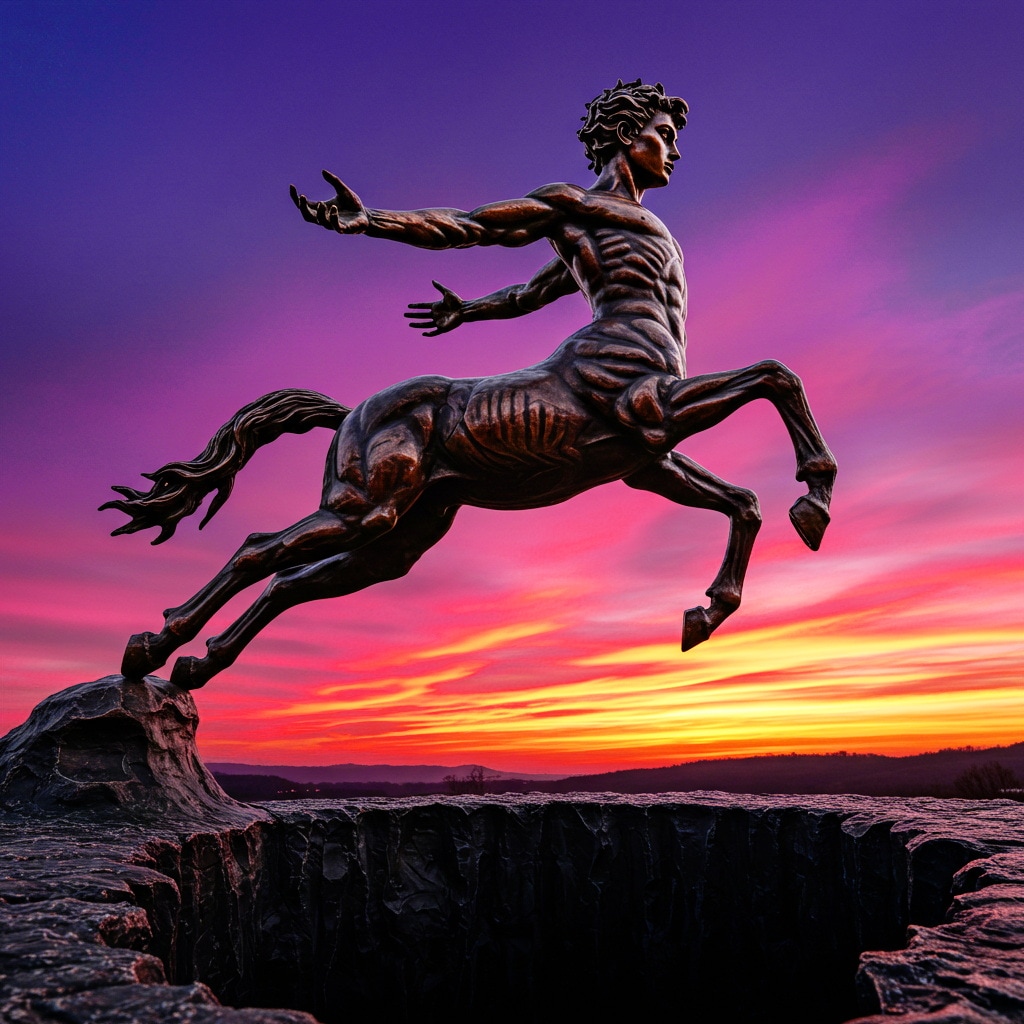 地獄の穴を飛び越えるケンタウロス