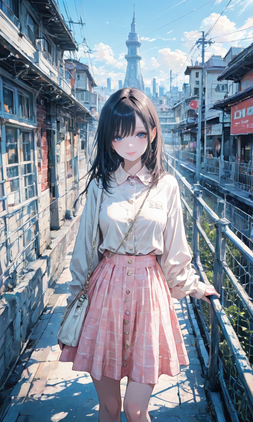 なんちゃらタワーを背景に