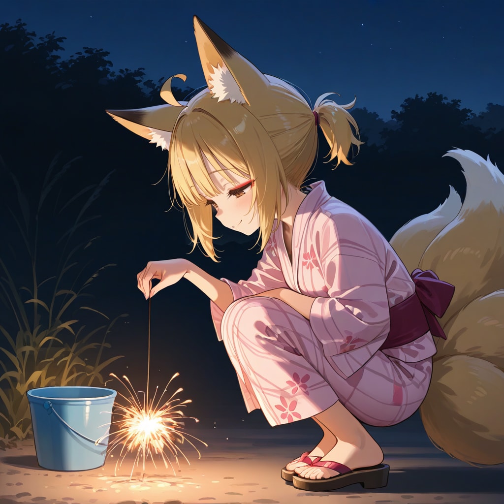 線香花火と狐っ娘