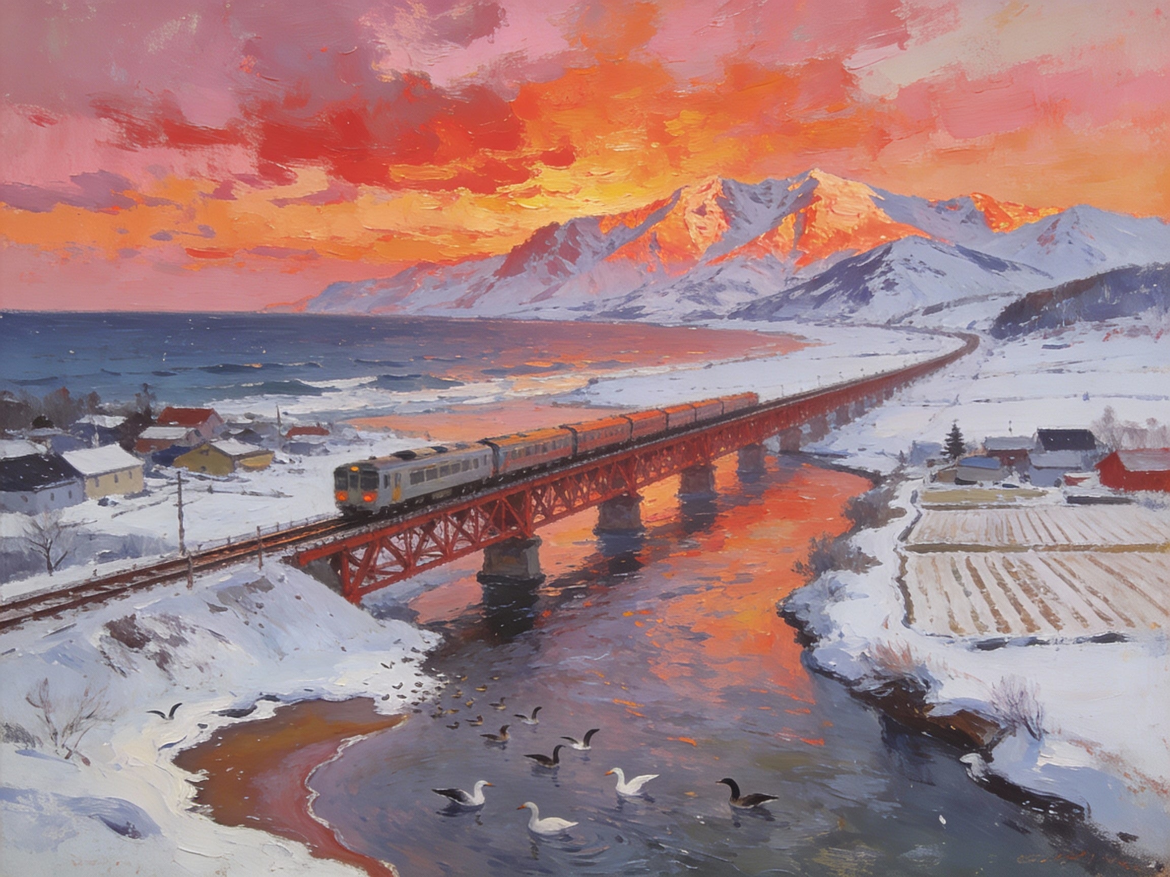 冬の夕焼け | の人気AIイラスト・グラビア