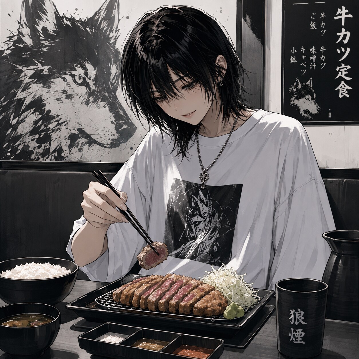 ランチ/牛カツ定食（ウルフちゃん） | の人気AIイラスト・グラビア