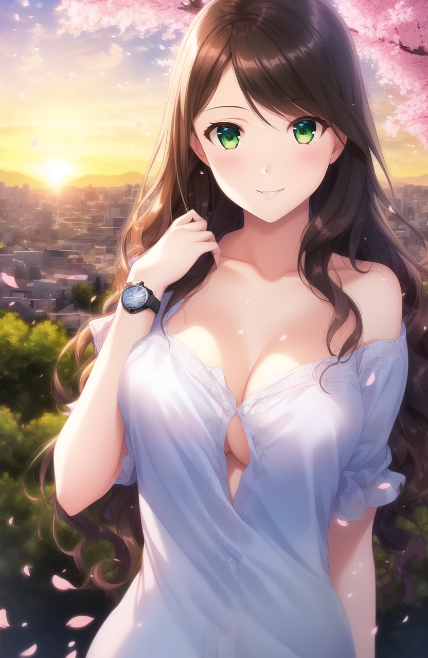 お姉さんと桜の下で夕焼けデート