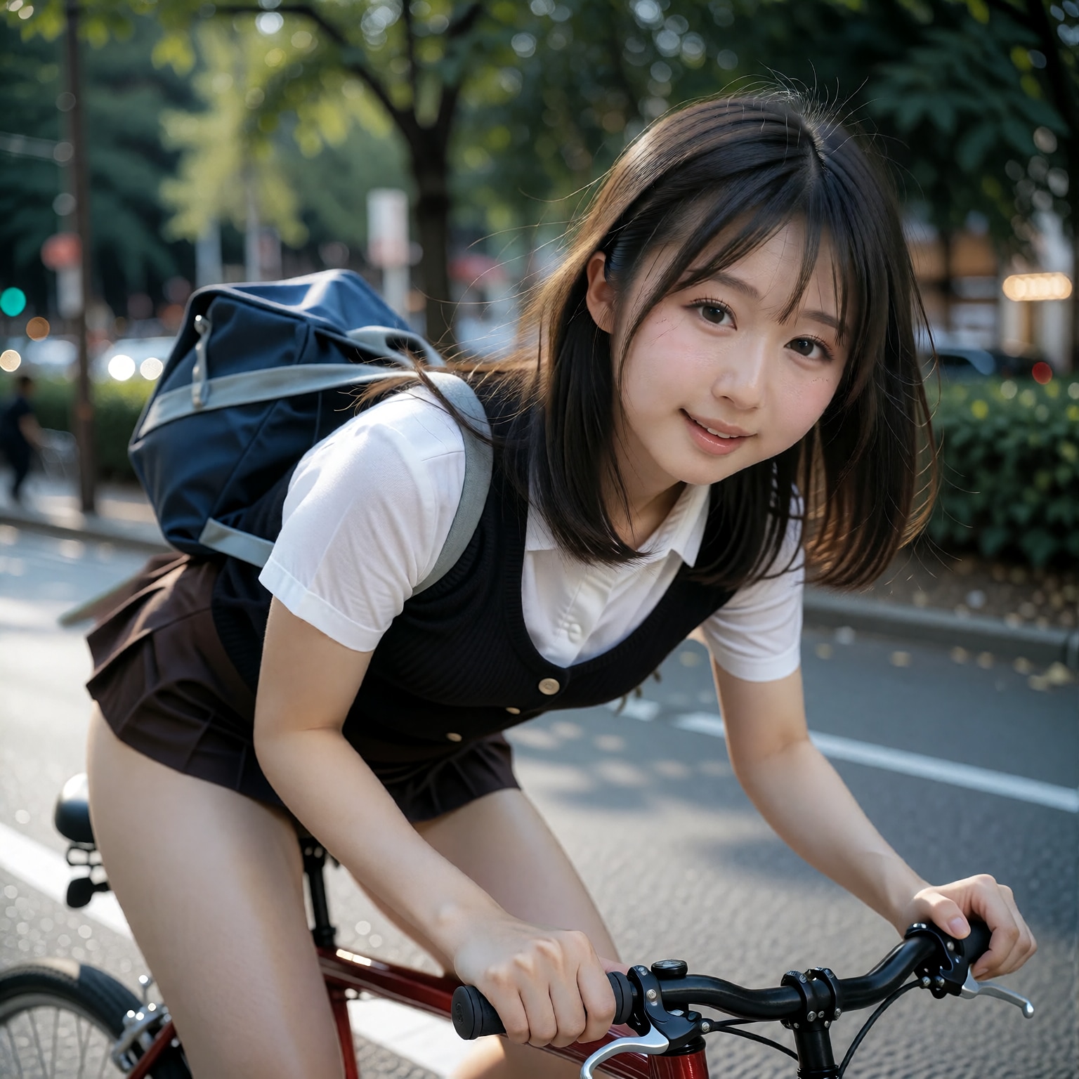 制服で自転車 | の人気AIイラスト・グラビア