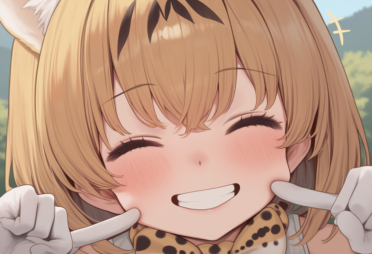 V4フル版　けものフレンズ　サーバル　指で頬をつつく