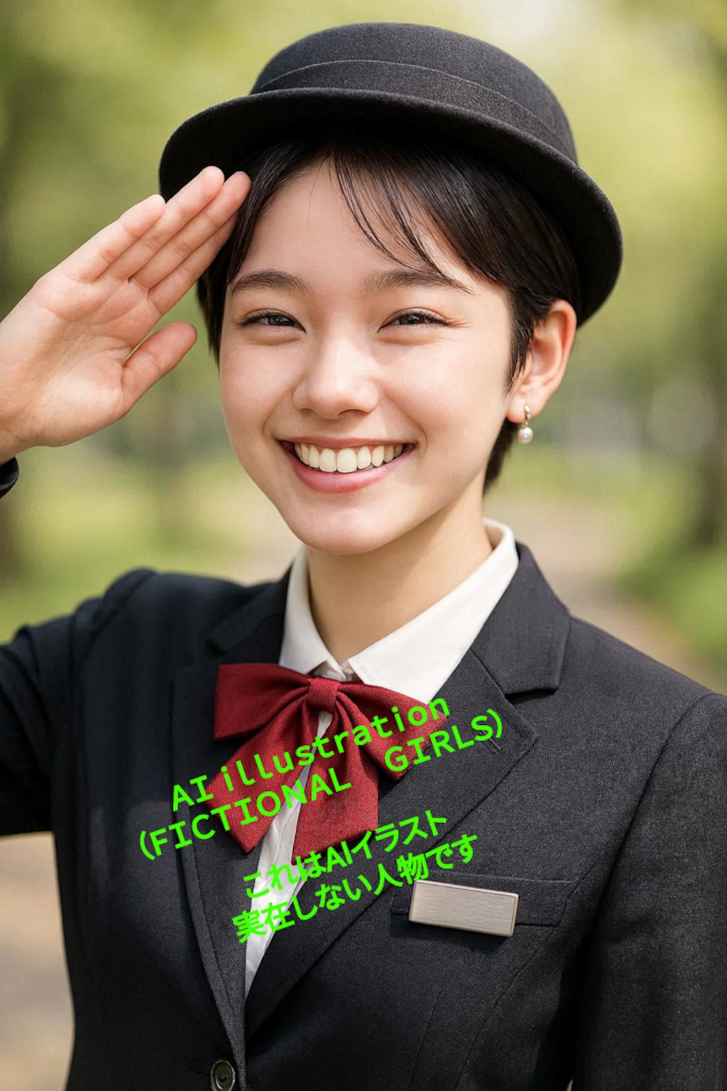 駅員コスプレのショートカット美少女